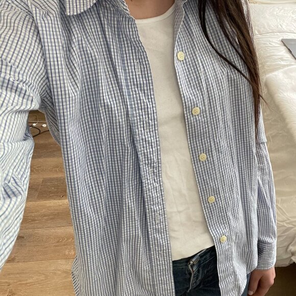 Vintage DKNY Blue & White Gingham Cotton Button-Down Shirt - Picture 4 of 6